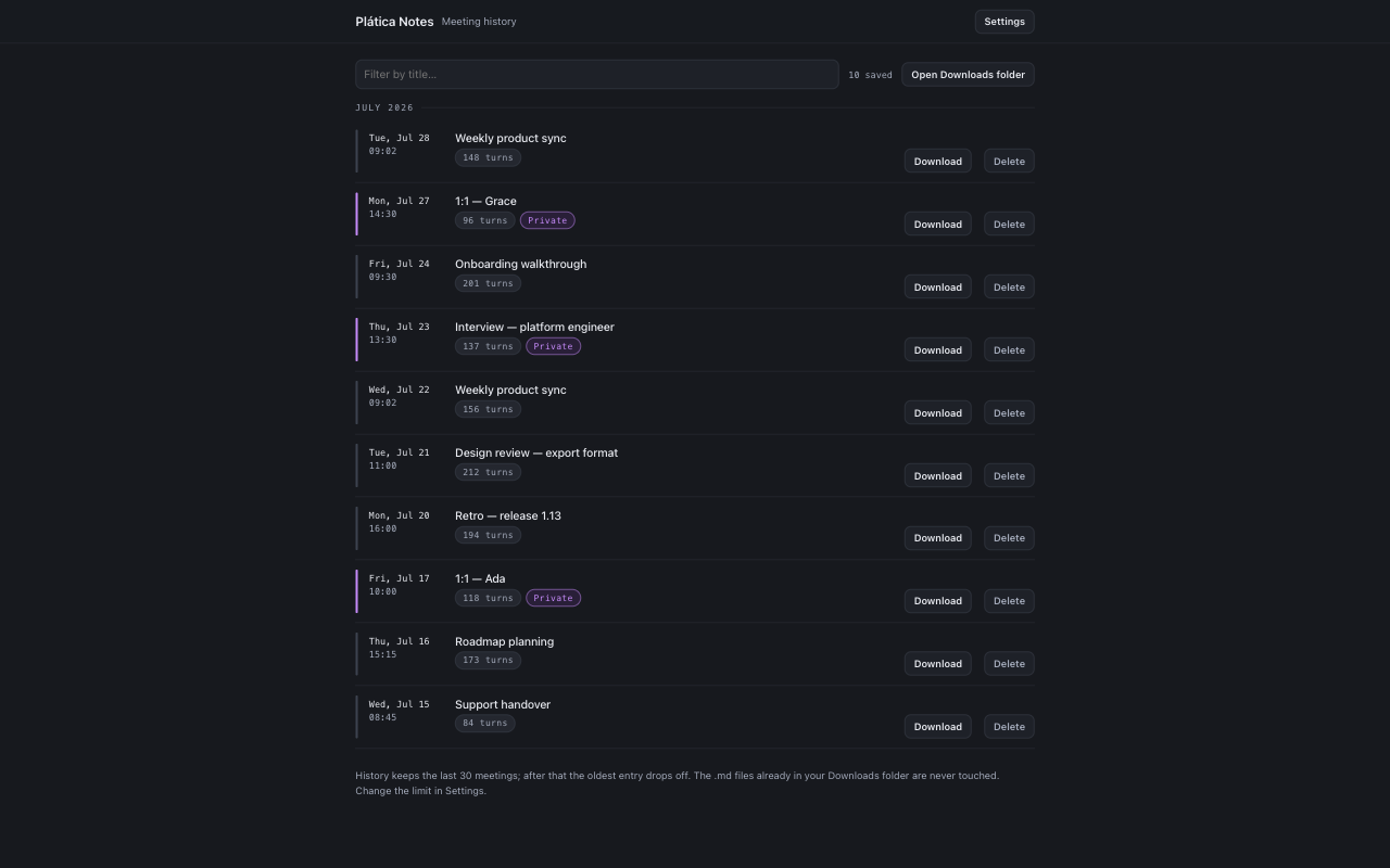 The meeting history page